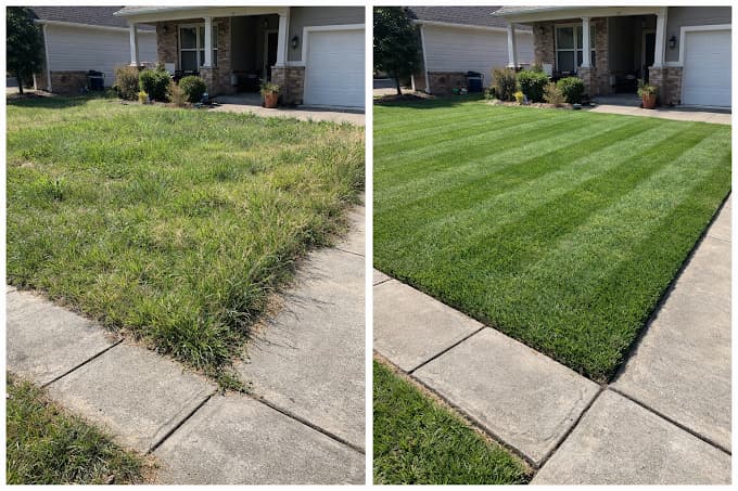 Before and after lawn mowing by Kingstone Landscaping